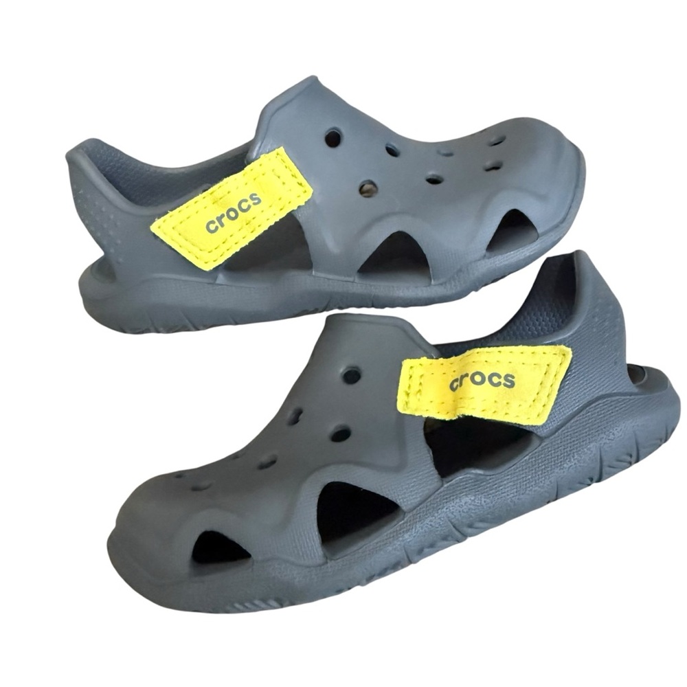 CROCS Kids Gray Sandals with Yellow Strap
